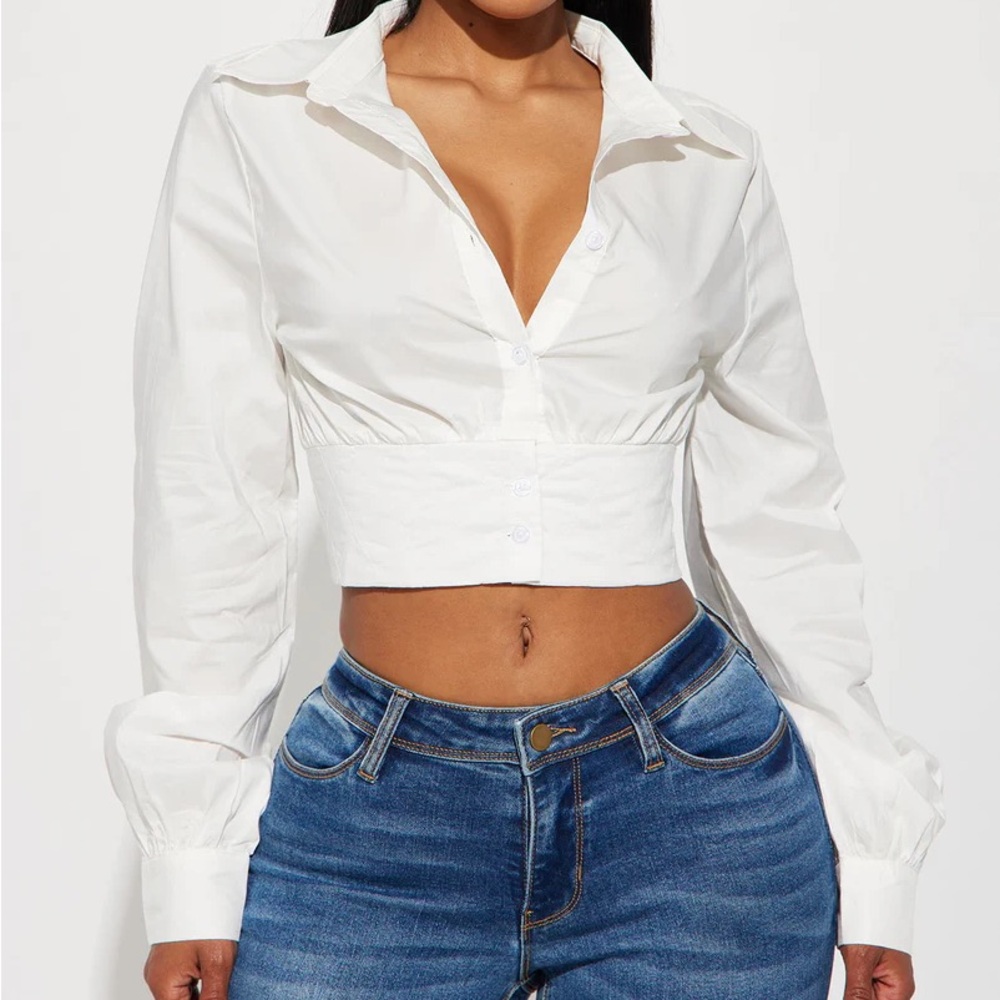 Fashion Nova Business To Business White Button Down Shirt